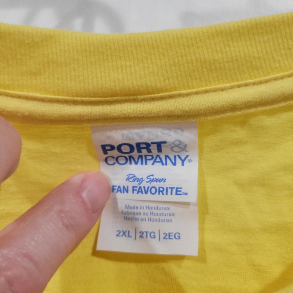 Port and Company Short Sleeved Yellow Tee / Woman With Afro and Hoop Earrings - Picture 3 of 8